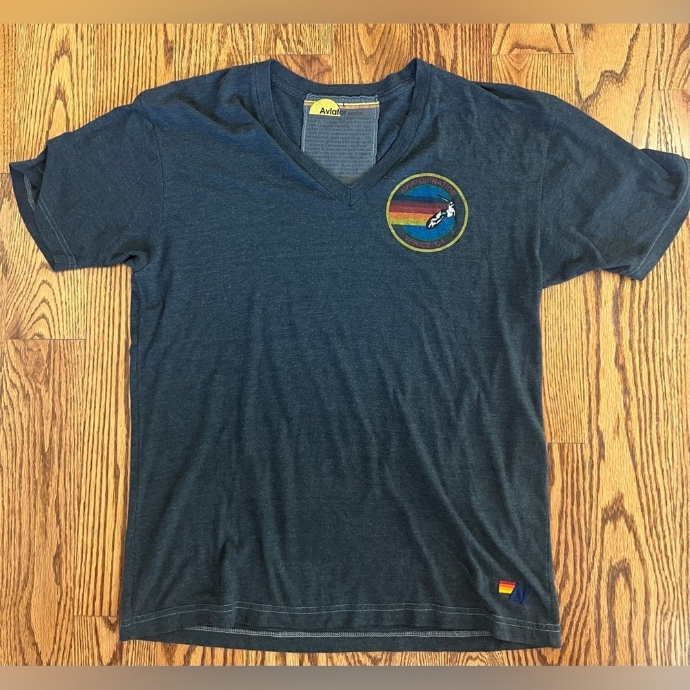 Aviator Nation Venice Blue Graphic V Neck Unisex- Large